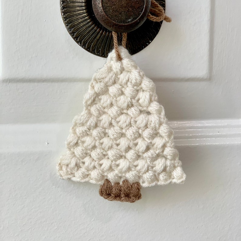 Crochet Mini Christmas Tree Ornament, Rustic Farmhouse Home Decor, Cream/Brown, Handmade Decoration, Limited Supply, Gifts Under 30 image 1