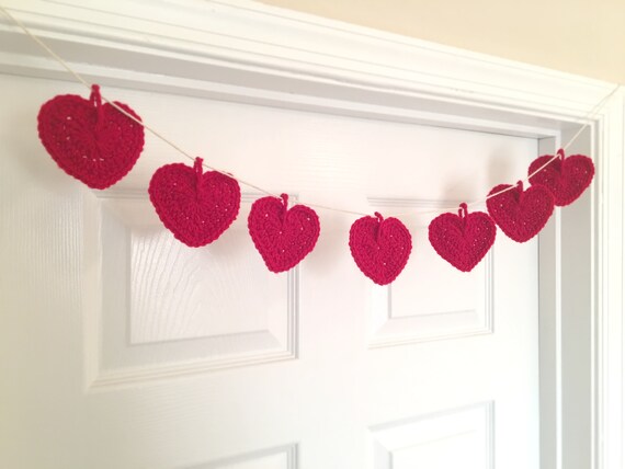Crochet Heart Garland Red Valentine S Day Home Decor Etsy