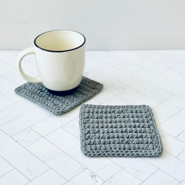 Handmade Crochet Mug Rug, Grey Cotton Coaster, Limited Supply, Gifts under 10