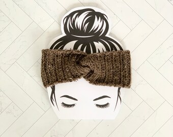 Crochet Twisted Headband, Brown, Handmade Ear Warmer, Teen/Adult, Neutral Colors, Limited Supply, Gifts Under 30