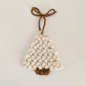 Crochet Mini Christmas Tree Ornament, Rustic Farmhouse Home Decor, Cream/Brown, Handmade Decoration, Limited Supply, Gifts Under 30 image 3