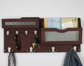 Entryway Organizer with Side Pocket, Wood Shelf, Mail Organizer, Coat Rack, Key Hooks, Hallway Decor, Decorative Metal Inlay