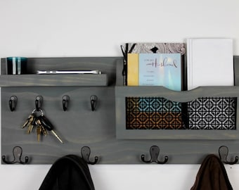 Entryway Organizer, Mail Organizer, Wood Shelf, Key Holder, Coat Rack, Mail Holder