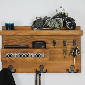 Entryway Organizer, Wall Organizer, Key Holder, Coat Rack, Phone Storage Rack, Mail Holder, Wood Shelf