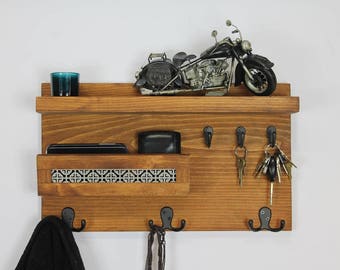 Entryway Organizer, Wall Organizer, Key Holder, Coat Rack, Phone Storage Rack, Mail Holder, Wood Shelf