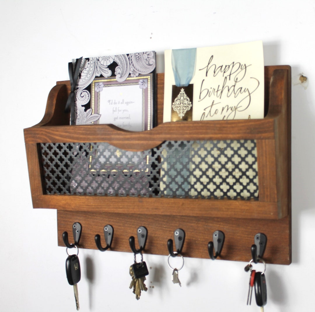 Entryway Organizer, Mail Organizer, Wood Shelf, Key Holder, Coat Rack