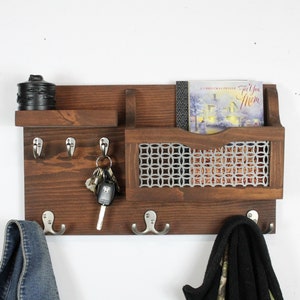 Entryway Organizer, Mail Organizer, Wood Shelf, Key Holder, Coat Rack, Mail Holder