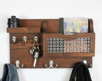 Entryway Organizer, Mail Organizer, Wood Shelf, Key Holder, Coat Rack, Mail Holder