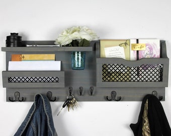 Entryway Organizer, Wood Shelf, Floral Vase, Mail Organizer, Coat