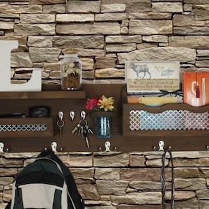 Entryway Organizer, Mail Wall Organizer,Wood Shelf, Floral Vase, Mail Organizer, Coat Rack, Key Hooks, Hallway Decor, Decorative Metal Inlay