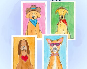 Playful Pups Fun Greeting Cards 4-Pack | Watercolor Puppy Portraits