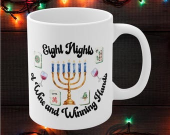Happy Hanukkah Ceramic Mug, Eight Nights of Wine and Winning Hands, Funny  Coffee Mug, Mahjong and Wine Hanukkah Cup, Jewish Gift, Host Gift