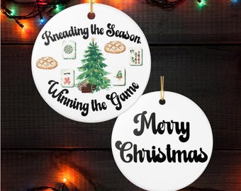 Kneading the Season Winning the Game Ceramic Ornament | Christmas Mahjong Tree Sourdough Ornament,Gifts for Sourdough Bakers,Mahjong Players