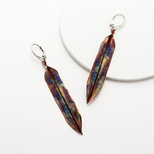 Boho Copper Earrings, Leaf Hoop Earrings, Hippie Earrings, Rustic Earrings, Bohemian Jewelry, Copper Anniversary Jewelry Gift For Her, Wife