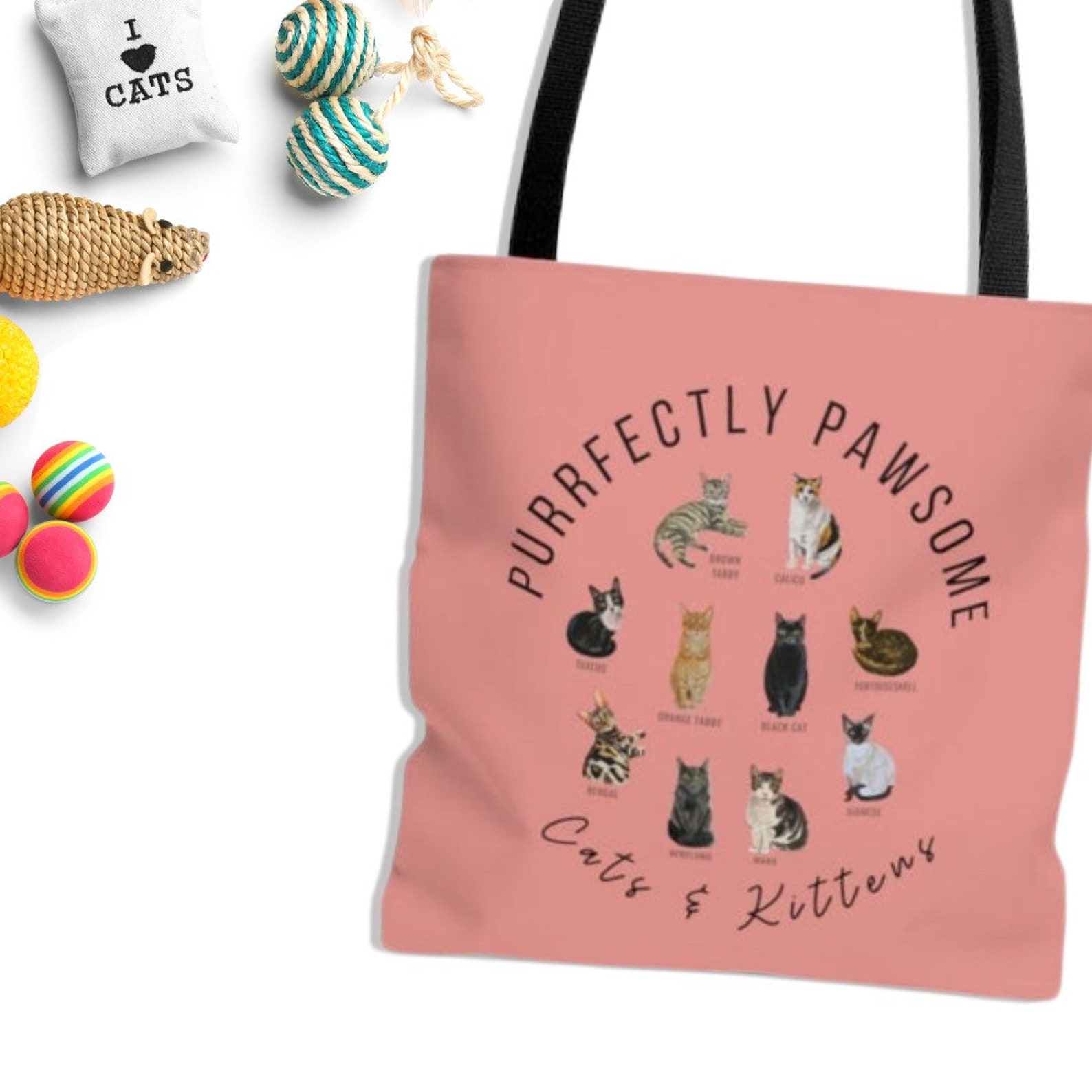 Borsa Tela Donna Borsa Tote In Cotone Con Stampa Gatto Zippata E