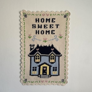 Home Sweet Home gehaakt tapijtpatroon / muuropknoping / kunst aan de muur / Instant Download / Decor / Vintage / schattig / borduurwerk