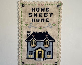 Home Sweet Home Crochet Tapestry Pattern / Wall Hanging / Wall Art / Instant Download / Decor / Vintage / Cute / Embroidery