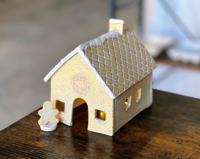 Handmade Clay Ceramic Gingerbread House/ Lighted House With Gingerbread ...