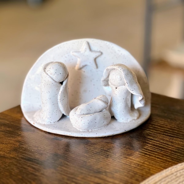 Handmade Clay Ceramic Nativity Scene/ White Nativity Scene