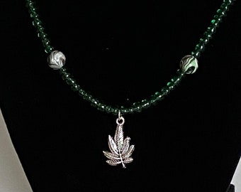 Swirled Ink Marijuana Leaf Necklace