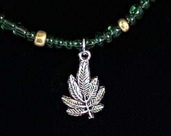 Green and Gold Marijuana Leaf Necklace