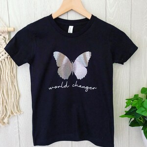 World Changer Butterfly Shirt/Youth Kids Unisex Tee/Fun Shirts for Kids/Trendy Shirts/Back to School/Gifts for Her/Holographic Graphic Tees