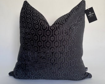 Black Velvet Cut Geometric Throw Pillow Cover