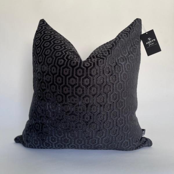 Black Velvet Cut Geometric Throw Pillow Cover