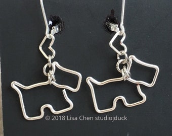 Scottie Dog & Heart earrings with 925 sterling silver ear wires Handmade in USA