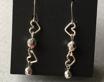 Heart & Bead earrings with 925 sterling silver ear wires Handmade in USA