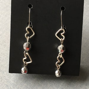 Heart & Bead earrings with 925 sterling silver ear wires Handmade in USA