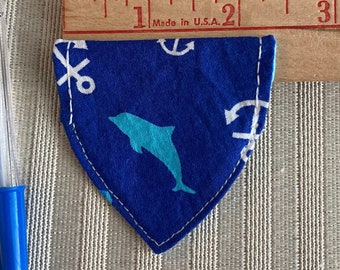 XXS Dolphin bandana plus another- for cats or tiny dogs- slide bandannas onto collar Handmade in U.S.A.