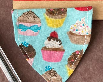 XXS Cupcakes bandana plus another- for cats or tiny dogs- slide bandannas onto collar Handmade in U.S.A.