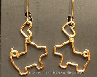 golden Pig & Heart earrings with 14K gold-filled ear wires Handmade in USA