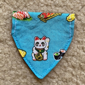 XXS Lucky Cat bandana plus another- for cats or tiny dogs- slide bandannas onto collar Handmade in U.S.A.