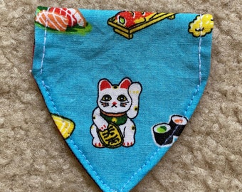 XXS Lucky Cat bandana plus another- for cats or tiny dogs- slide bandannas onto collar Handmade in U.S.A.