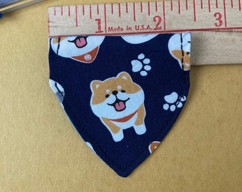 XXS Shiba Inu bandana plus another- for cats or tiny dogs- slide bandannas onto collar Handmade in U.S.A.