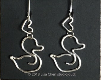 Duck & Heart earrings with 925 sterling silver ear wires Handmade in USA