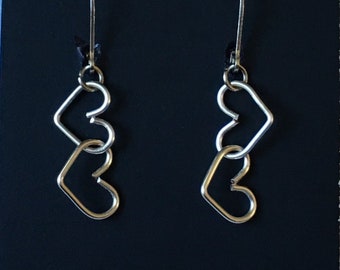 Heart earrings with 925 sterling silver ear wires Handmade in USA
