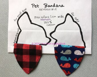 XXS bandanas reversible- for cats or tiny dogs- slide bandannas onto collar Handmade in U.S.A.