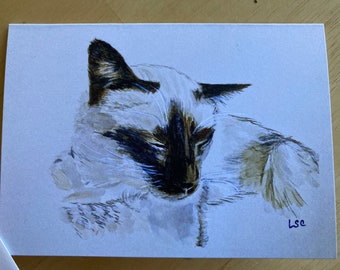Airplane Ear Catnap greeting cards (3.5"x 5") birthday thank you congratulations watercolor painting
