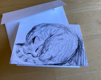 Curled Up Cat greeting cards (3.5"x 5") birthday thank you congratulations etc