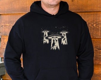 Lustiges UFO Alien Saucer Shirt, Entführung durch Außerirdische, ich möchte glauben, Bigfüße Cryptid Shirt Unisex Hoodie Kapuzen-Sweatshirt