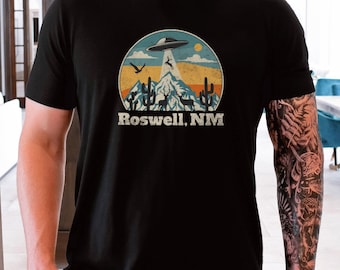 Divertida camiseta unisex de manga corta con diseño de platillo de abducción extraterrestre OVNI de Roswell, Nuevo México, regalo para papá