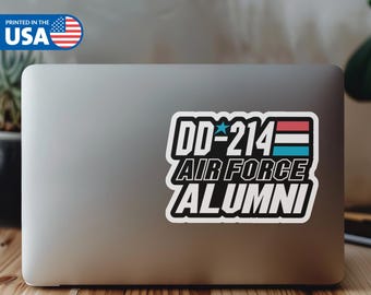 Military Veteran DD214 Air Force, Retired Air Force, DD-214 Alumni, vinyl Indoor Outdoor laptop water bottle car Waterproof Die-Cut Sticker