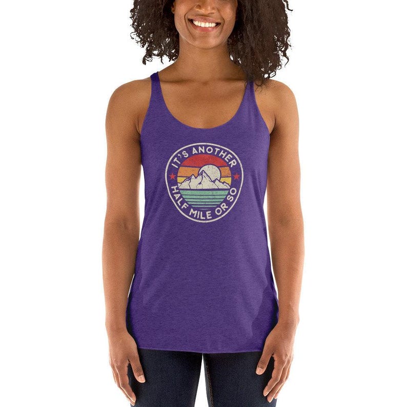 Funny hiking mountain adventure camping retro vintage another mile Next Level 6733 Ladies' Triblend Racerback Tank image 6