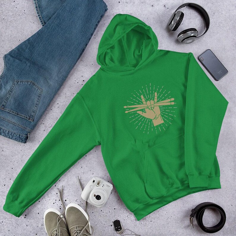 Drummer Musician Drum Sticks Drum Player Rock and Roll Unisex Hoodie Hooded Sweatshirt image 6