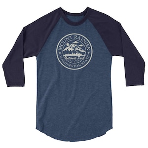 Camisa vintage Mt. Rainier Washington National Park Mountaineering Hiking manga 3/4 raglan