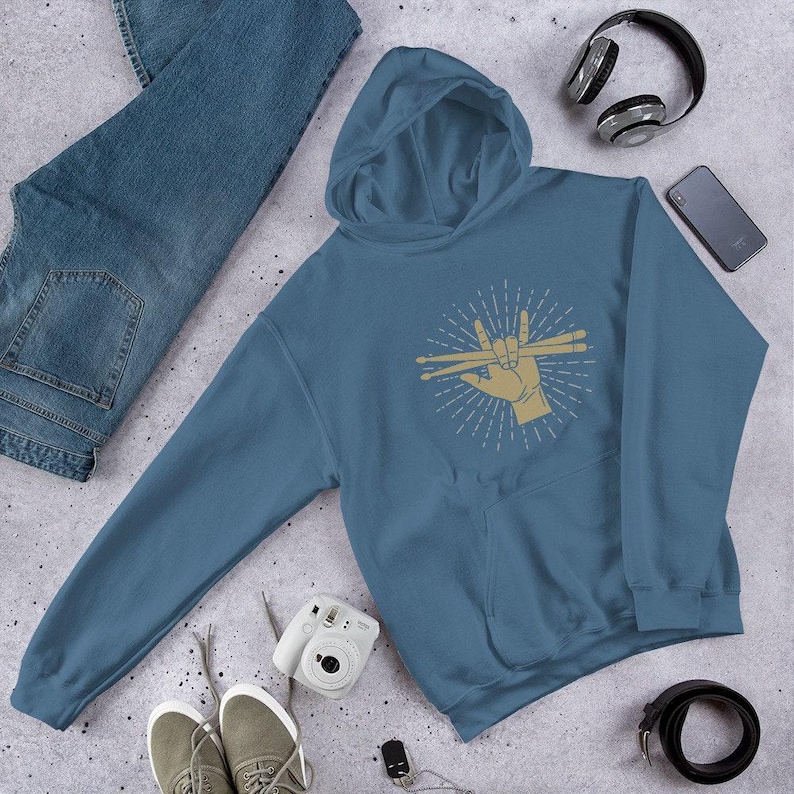 Drummer Musician Drum Sticks Drum Player Rock and Roll Unisex Hoodie Hooded Sweatshirt image 7