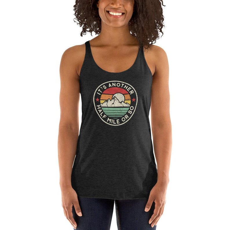 Funny hiking mountain adventure camping retro vintage another mile Next Level 6733 Ladies' Triblend Racerback Tank image 1